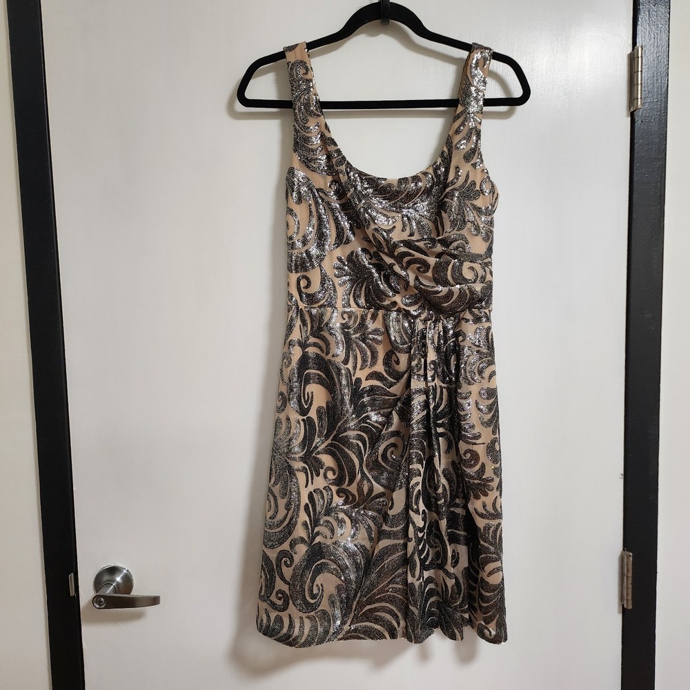 David Meister Nude Mini Silver Sequin Dress